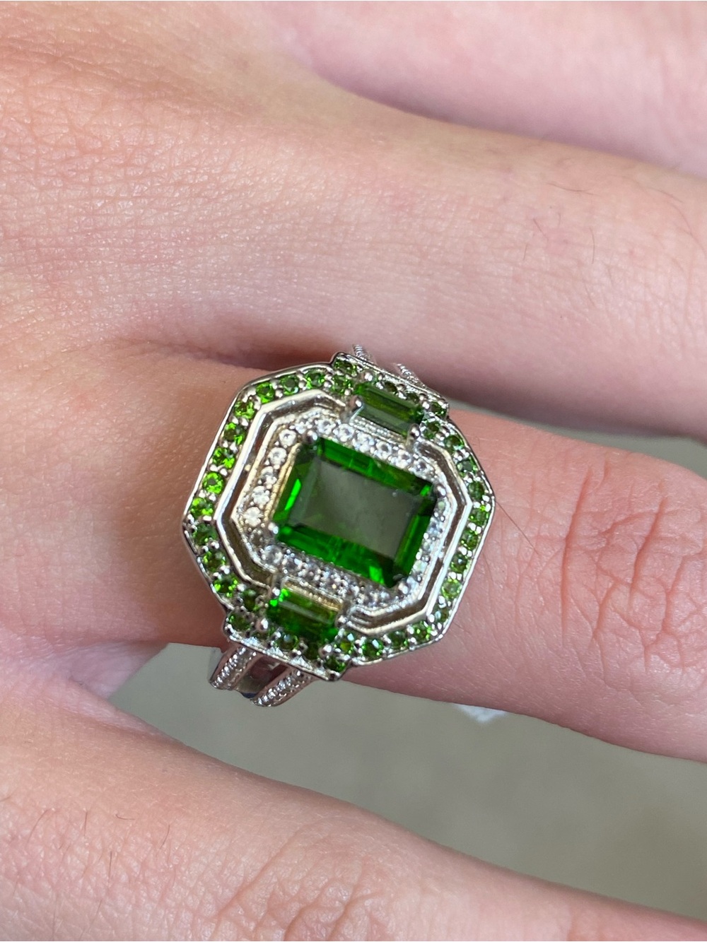 Suzanne Somers 925 Sterling Russian Chrome Diopside Emerald Cut Ring Size 7.5